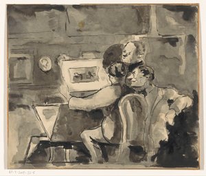 Interior with Three Men Looking at a Print