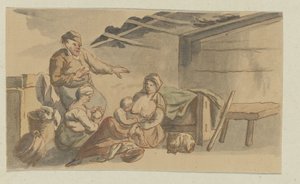 Interior with Two Nursing Women, Two Children, a Man and a Cat by Anonymous