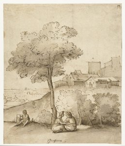 Italian Landscape with Some Figures under a Tree by Anonymous