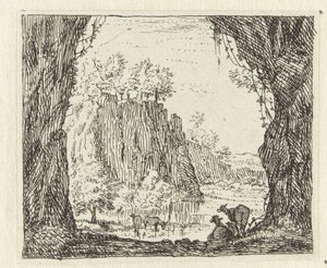 Italianate Landscape with Goats by a River by Anonymous