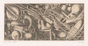 Kitchen Scene with Fighting Cat and Dog by Anonymous
