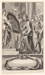 King is Shown a Mirror by Justice and Faith (Title Page for: Petrus Belluga and Camillo Borello, Speculum principum, 1655) by Anonymous