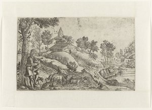 Landscape with Bagpipe Playing Shepherd by Anonymous