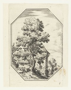 Landscape with Large Tree in Octagonal Frame (Octagonal Landscapes) by Anonymous