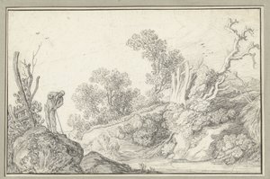 Landscape with Bare Tree and Man with Stick by Anonymous