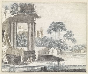 Landscape with Classical Ruins by the Water by Anonymous