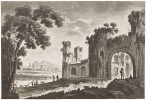 Landscape with Ruins, Shepherds, and Walkers by Anonymous