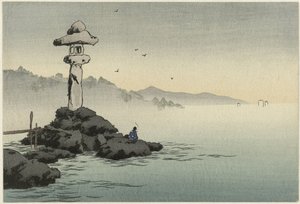 Lantern on a Rock by the Coast by Anonymous
