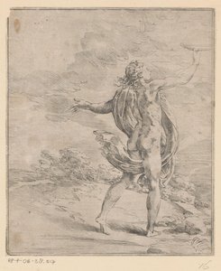 Naked Woman with Drapery Holding a Bowl Up
