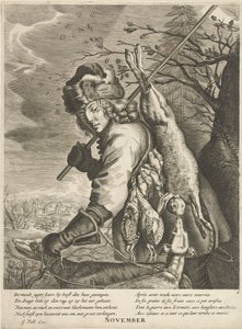 November: A Hunter with His Prey, November (title on object), The Twelve Months (series title) by Anonymous