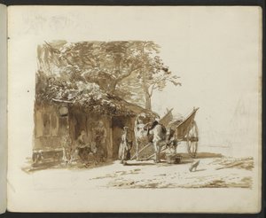 Ox Cart and Figures on a Village Street