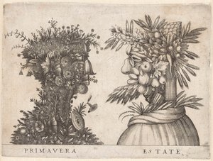 Personifications of the Four Seasons Spring and Summer Depicted by Grotesque Heads Primavera / Estate by Anonymous