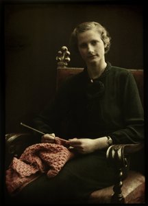 Portrait of a Woman, Sitting in a Chair, with Knitting in Hand by Anonymous