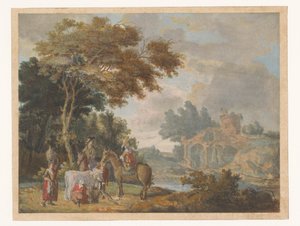 Travelers and Country People in a Landscape with Ancient Ruins by Anonymous