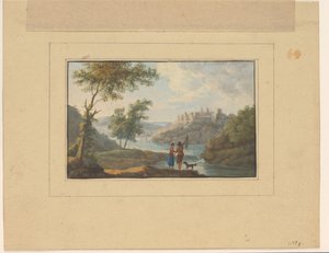 River Landscape with a Man, Woman, and Dog in the Foreground by Anonymous