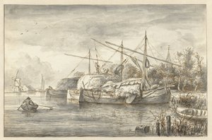 River Landscape with Several Hay Barges by Anonymous