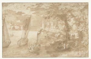 River Landscape with a Landing Place on the Right