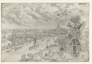 River Landscape with Towboat and Net Fishermen (Seven Landscapes series) by Anonymous