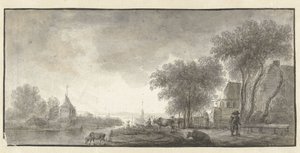 River Landscape with Cattle and a Few Houses by Anonymous