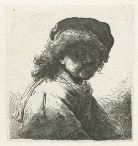 Self-portrait in a cap and scarf with the face dark: bust by Anonymous