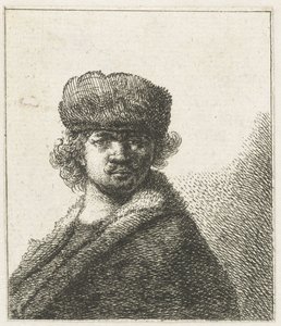 Self-portrait in a heavy fur cap: bust by Anonymous