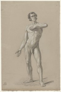 Standing Male Nude with Hand on Chest by Anonymous
