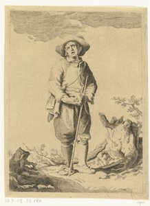 Standing Man with Stick in Landscape