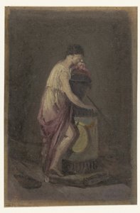 Standing Mourning Woman by a Grave Monument by Anonymous