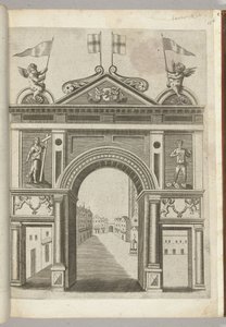 Triumphal Arch with Allegorical Figures and Putti with the Chain of the Order of the Golden Fleece, 1594 by Anonymous