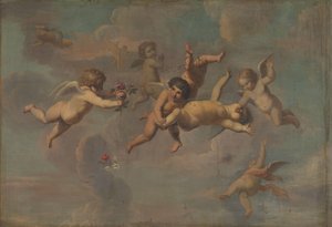 Tumbling Putti with Flowers by Anonymous