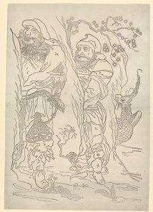 Two Men Hiding Behind Rocks, Bird on the Right
