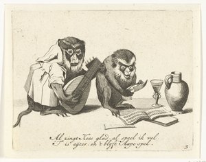 Two Monkeys Making Music (Various Trades of Human Life Represented by Monkeys Series)