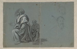 Two Kneeling Figures and Two Head Studies by Anonymous