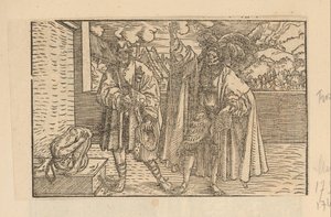 Two Men and a Monkey Showing Its Buttocks