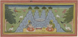 Two Birds Sitting on a Mountain, Reading a Holy Text by Anonymous
