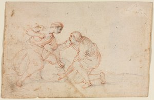 Two Men Tying a Bundle (recto) by Anonymous