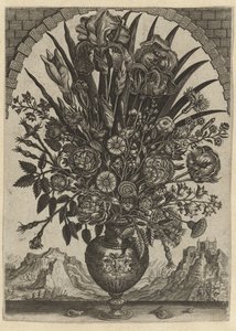 Vase with Flowers in an Arched Window by Anonymous