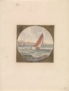 Sailing Ship at Sea with a Sloop in the Foreground, Ships at Sea (series B) (series title) by Anonymous