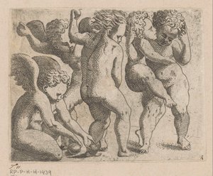 Five Frolicking Putti with Fruits