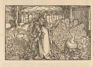 Woman with a Peacock Looking at Herself in a Hand Mirror