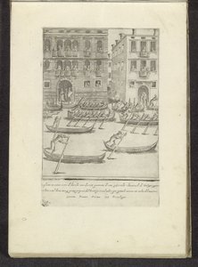 Competition of Gondolas and Rowboats in Venice by Anonymous