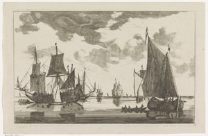 Sailing Ships and Sloops on Calm Sea by Anonymous