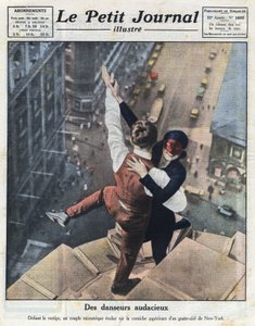 A couple of extreme dancers, evolve on the ledge of a skyscraper in New York. Illustration taken from 