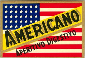 Advertisement for Italian short drink Americano, with American flag by Anonymous Anonymous