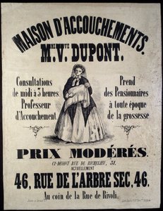 Advertising for a Birth Home in Paris in 1850. Madame Dupont, Low Prices at 46 Rue de l