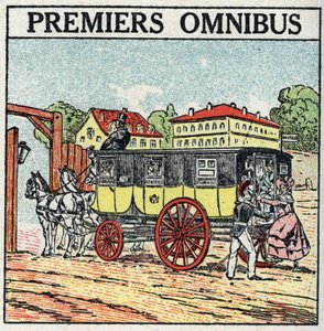 Animal traction: first omnibus appeared in France under Charles X (1824-1830). Anonymous illustration from 1925. Private collection. by Anonymous Anonymous