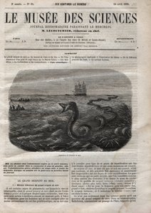 Appearance of the sea snake. Engraving from 1858. One of the 