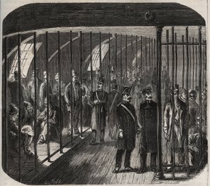 Arrival of the forces on board during the convoy from Toulon to Cayenne (Guyana) pursuant to the Decret of 8 December 1851. Engraving in 