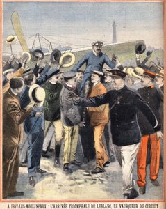 Arrival Triumph by Alfred LeBlanc (1869-1921), French Pilot, Winner of the Air Circuit at Issy Les Moulineaux. Engraving in Le Petit Parisien on 14/08/1910 by Anonymous Anonymous