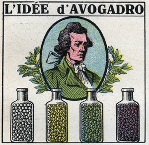 Atoms: The Idea of Amedeo Avogadro (1776-1856). Anonymous illustration from 1925. Private collection. by Anonymous Anonymous